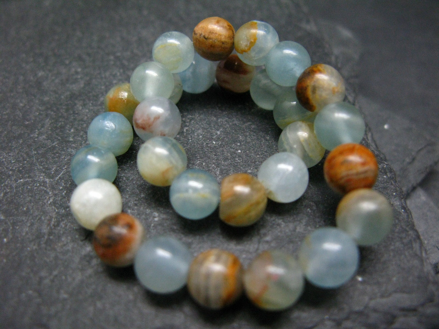 Lemurian Aquatine Calcite Genuine Bracelet ~ 7 Inches ~ 6mm Round Beads