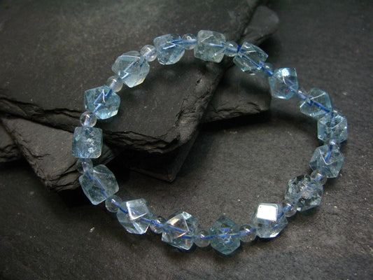 Blue Topaz Genuine Bracelet ~ 7 Inches ~ 8mm Facetted Beads