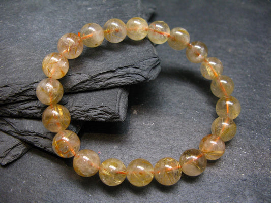 Rutilated Quartz Genuine Bracelet ~ 7 Inches ~ 9mm Round Beads