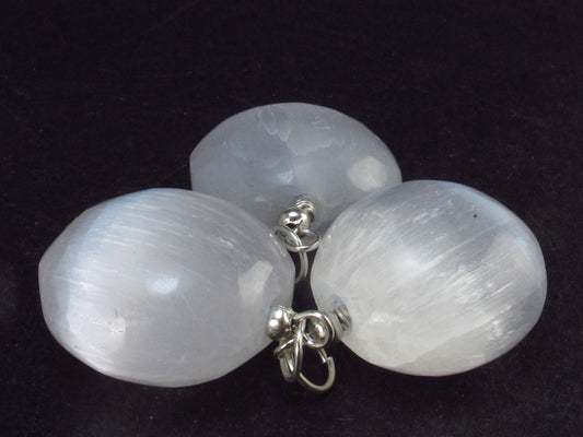 Satin Spar!! Set of 3 Natural Selenite Pendant from Morocco