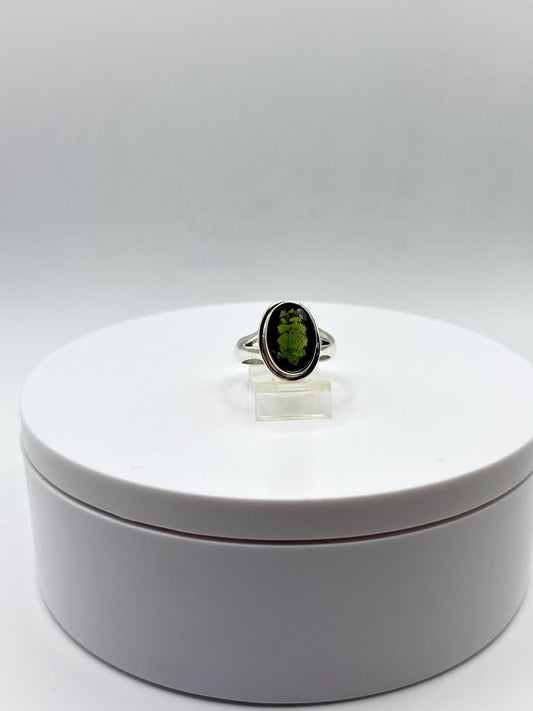 Natural Moldavite Ring | Genuine Green Tektite from Czech Republic | Transformation Crystal Jewelry - Size 10