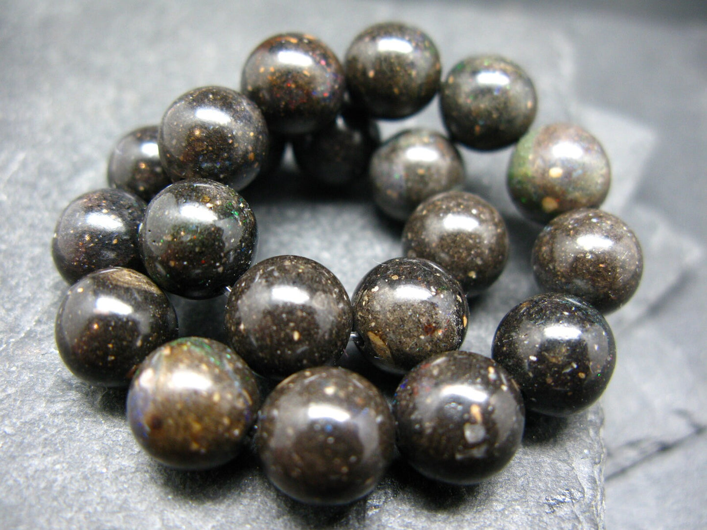 Black Opal Genuine Bracelet ~ 7 Inches ~ 10mm Round Beads