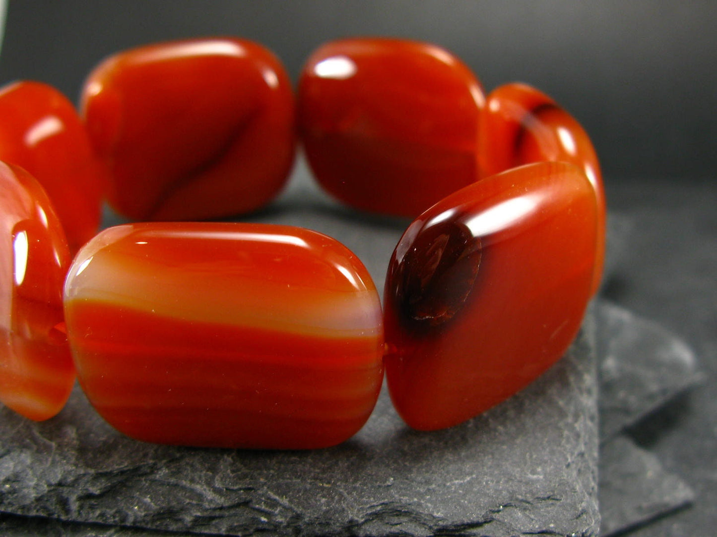 Carnelian Genuine Bracelet ~ 7 Inches ~ 27mm Squared Beads