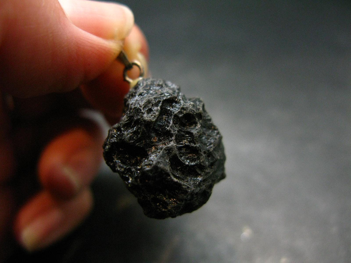 Tibetan Black Tektite Silver Pendant From Tibet - 1.1" - 4.35 Grams