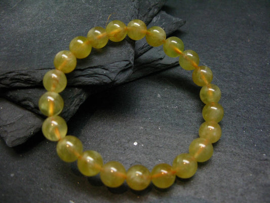 Australian Golden Prehnite Genuine Bracelet ~ 7 Inches ~ 8mm Round Beads
