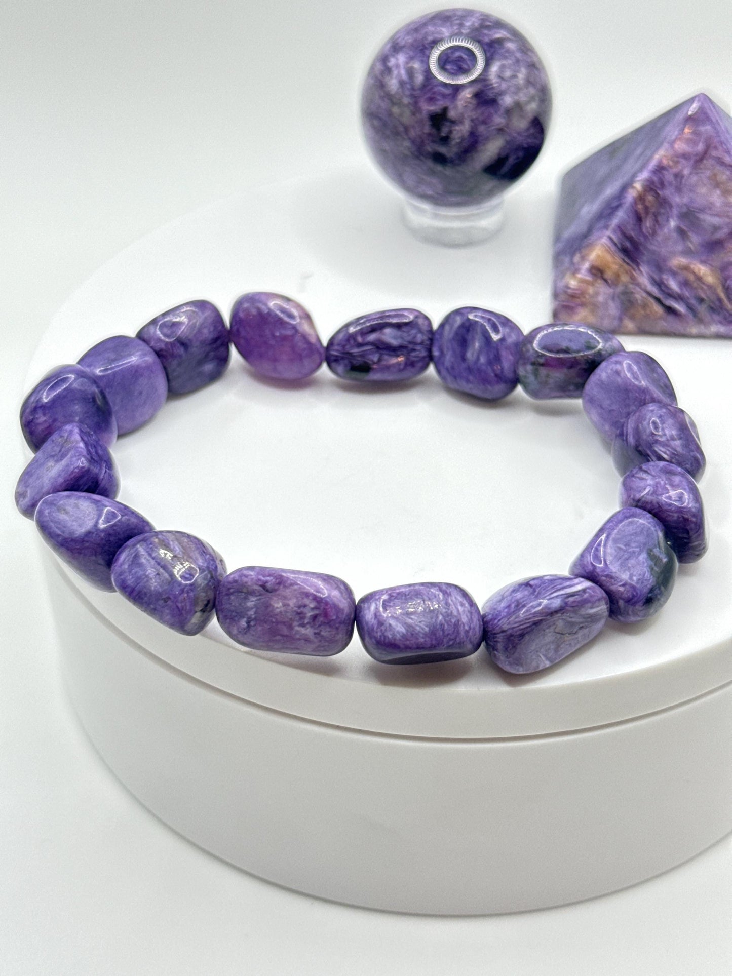 Charoite Tumbled Bead Stretch Bracelet - 38.71 Grams