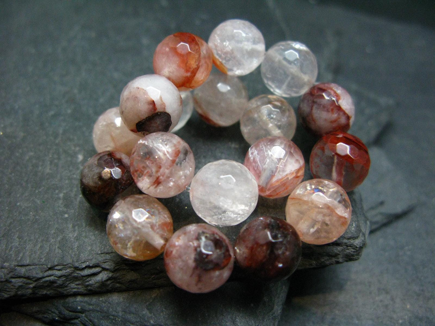 Agnitite Hematoid Quartz Genuine Bracelet ~ 7 Inches ~ 10mm Facetted Beads