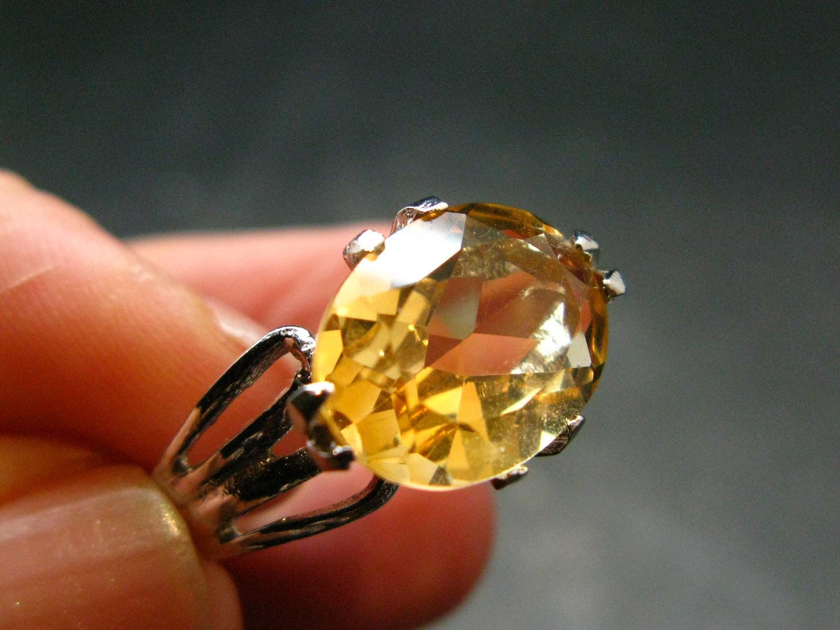 Stone of Success!! Natural Golden Yellow Citrine Faceted Sterling Silver Ring - Size 8.5 - 4.0 Grams