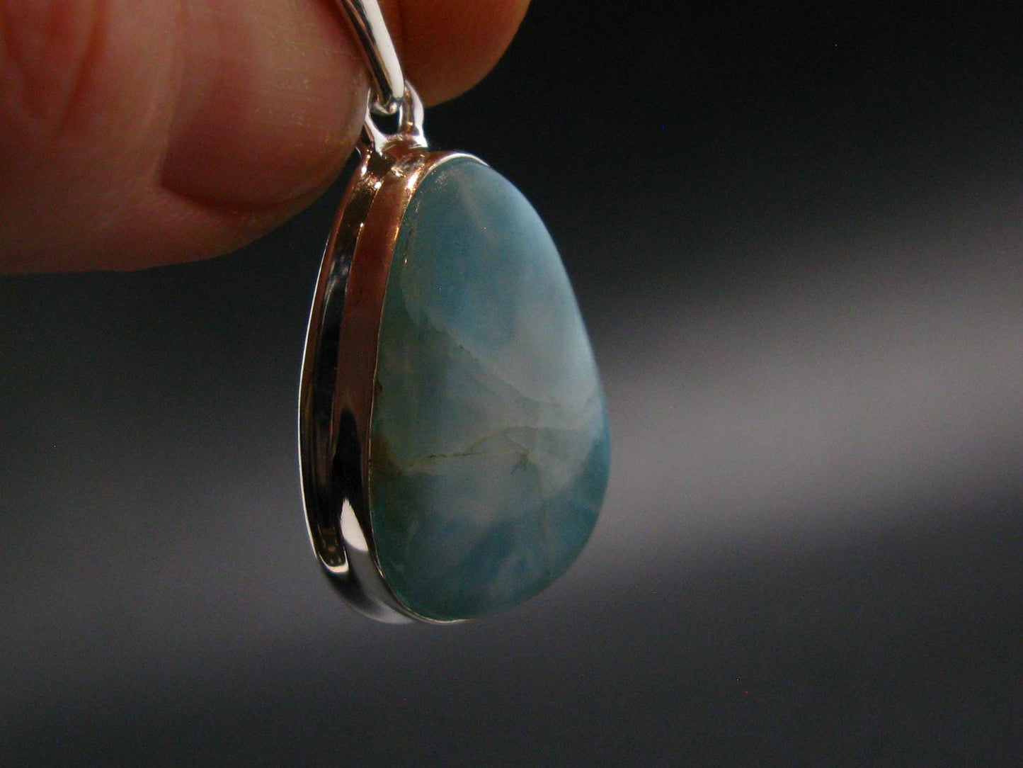 Rare Blue Larimar Pectolite Silver Plated Pendant From Dominican Republic - 1.3" - 5.64 Grams