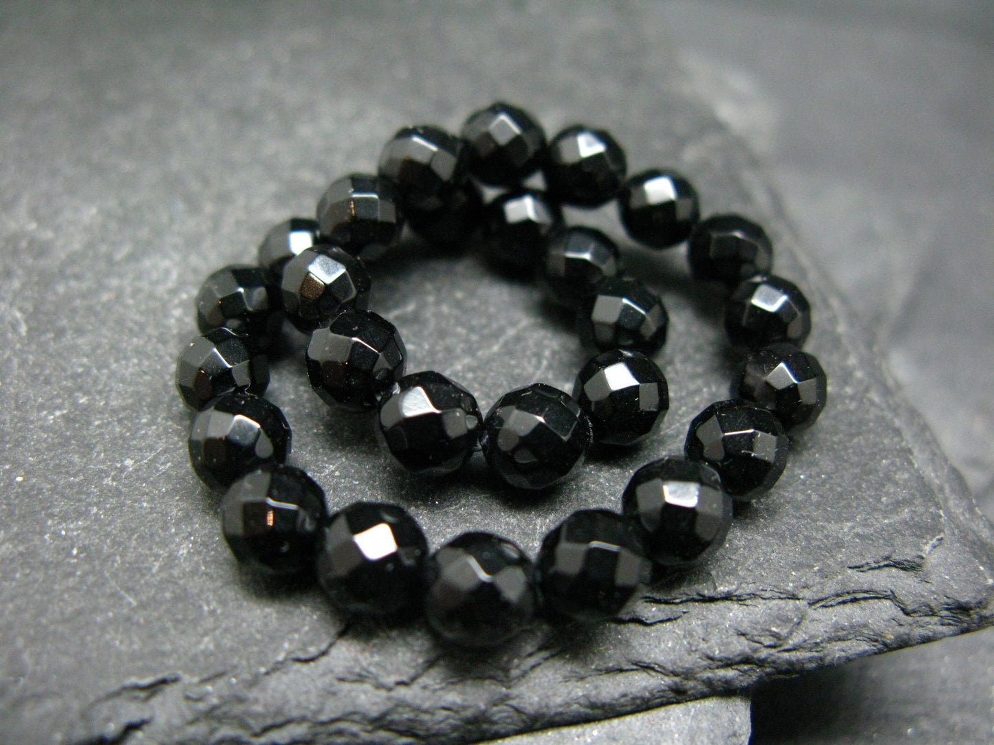 Black Tourmaline Genuine Bracelet ~ 7 Inches ~ 6mm Round Facetted Beads