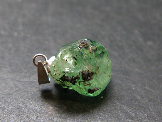Tsavorite Gem Green Garnet Sterling Silver Pendant From Tanzania - 0.8" - 3.0 Grams