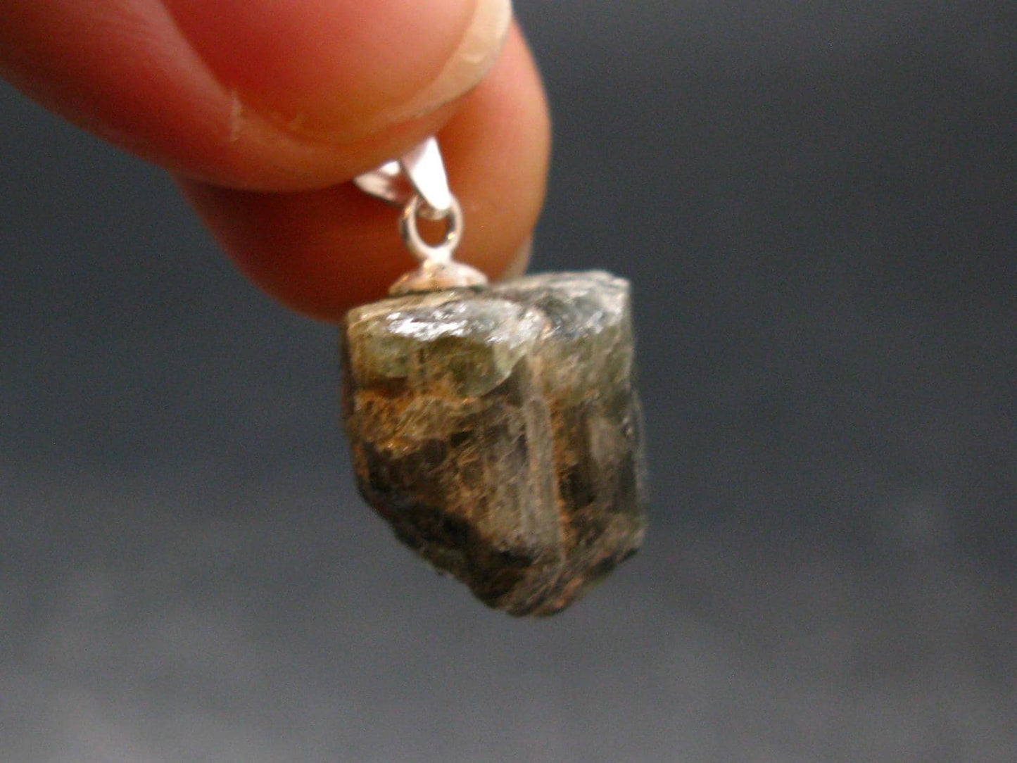 Extremely Rare Raw Gem Green Kornerupine Silver Pendant Crystal From Tanzania - 3.22 Grams - 0.8"