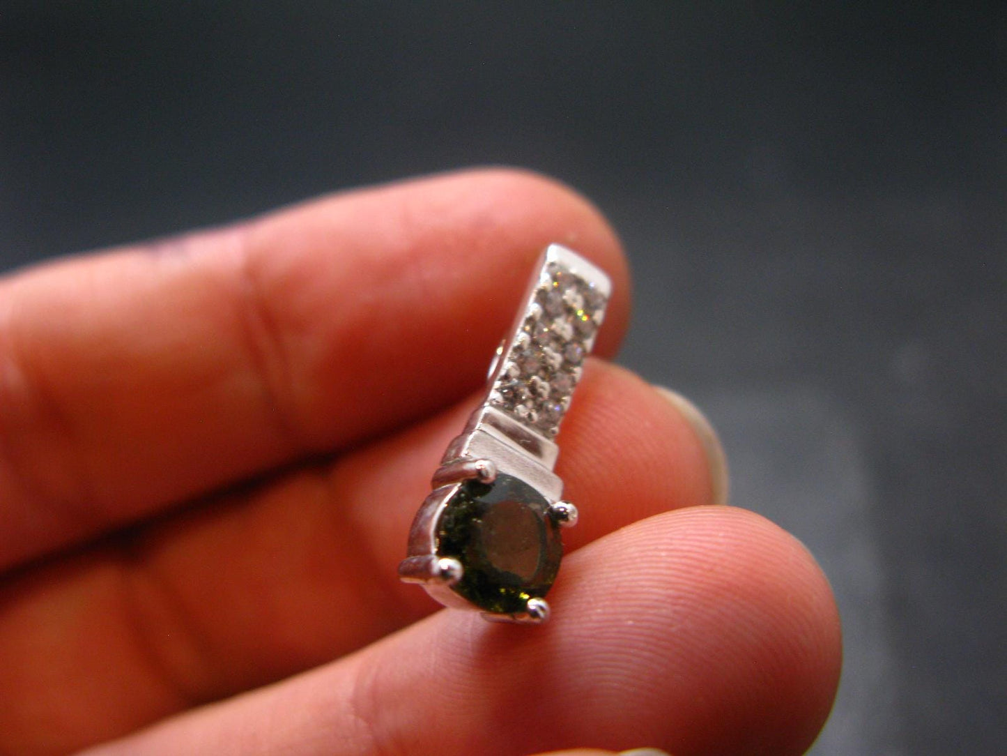 Moldavite Tektite Silver Pendant from Czech Republic - 0.7" - 1.70 Grams