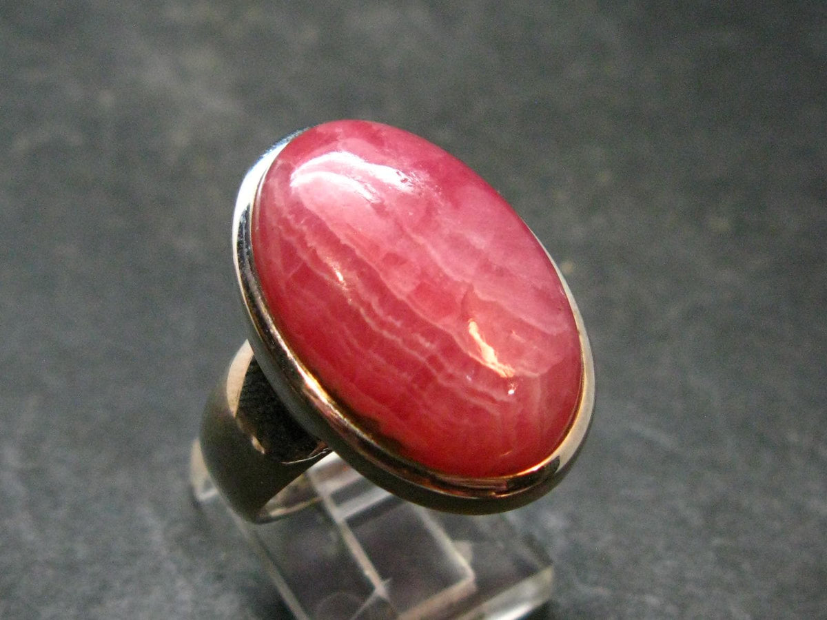 Rhodochrosite Silver Ring From Argentina - 13.15 Grams - Size 9