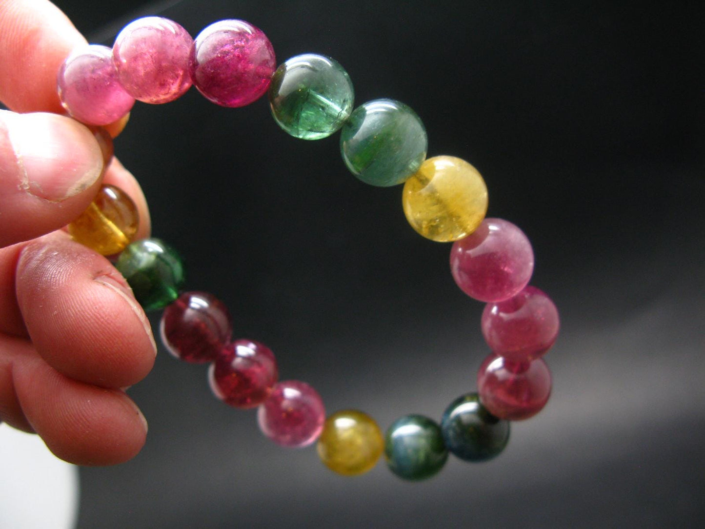 AAA Grade Gem Watermelon Bicolor Tourmaline Genuine Bracelet ~ 7 Inches ~ 12mm Round Beads