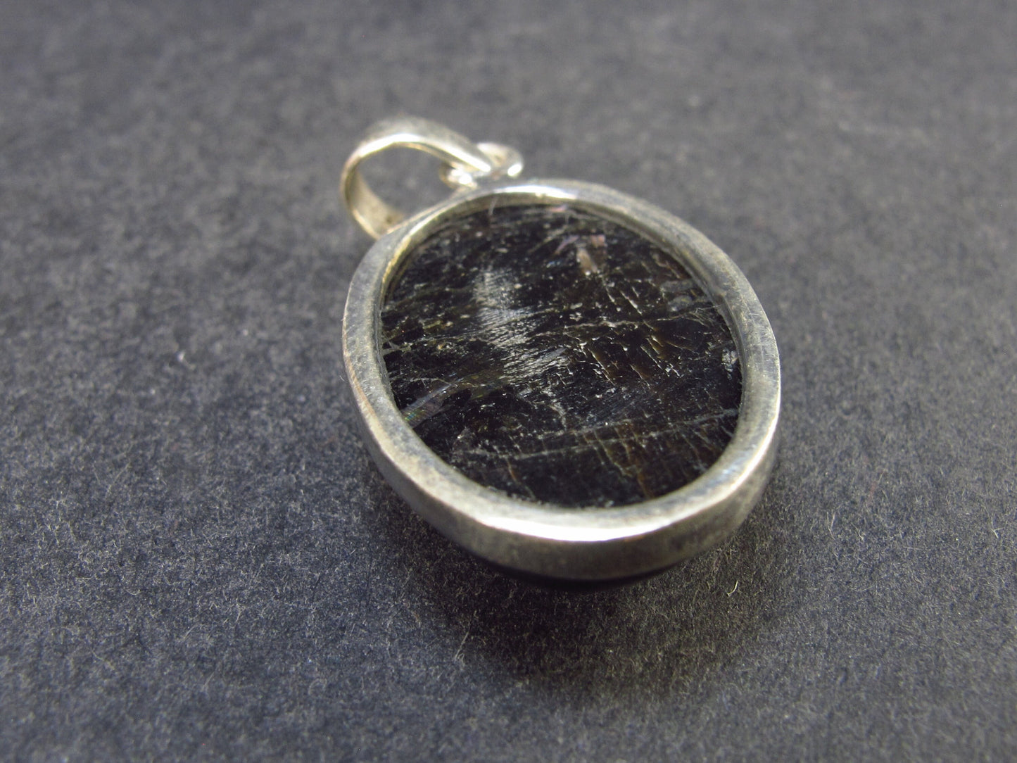 Very Rare Sterling Silver Nuumite Nuummite Pendant From Greenland - 1.6" - 7.83 Grams