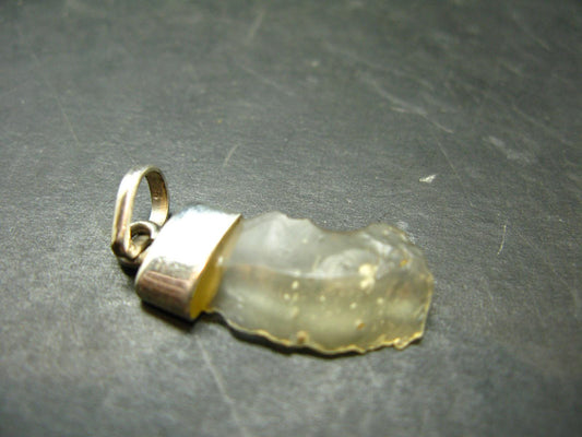 Gem Libyan Desert Glass Tektite Free Form Pendant Sterling Silver from Libya - 1.3" - 2.0 Grams