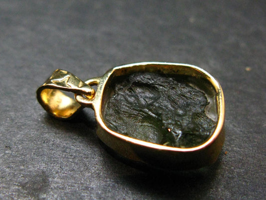 Moldavite Tektite Gold Plated Silver Pendant from Czech Republic - 0.8" - 1.60 Grams