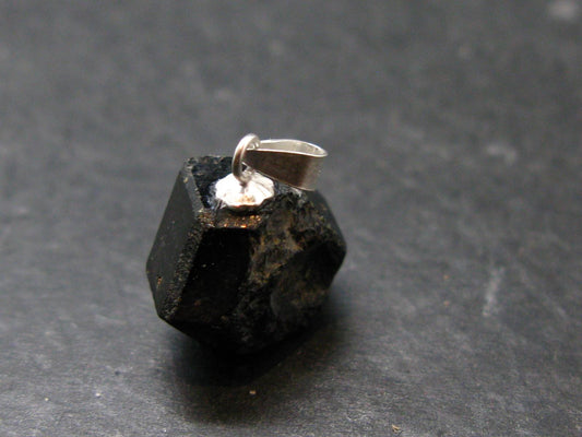 Sharp Black Melanite Andradite Garnet Silver Pendant From Mali - 0.8" - 3.77 Grams