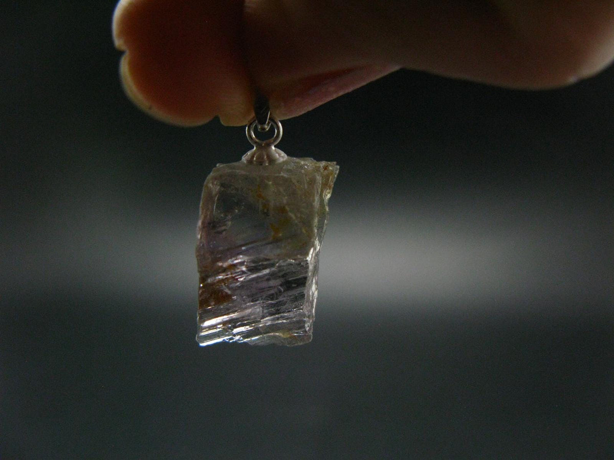 Gem Color Change See-Thru Straw Terminated Crystal Diaspore Crystal Silver Pendant From Turkey - 0.9" - 2.05 Grams