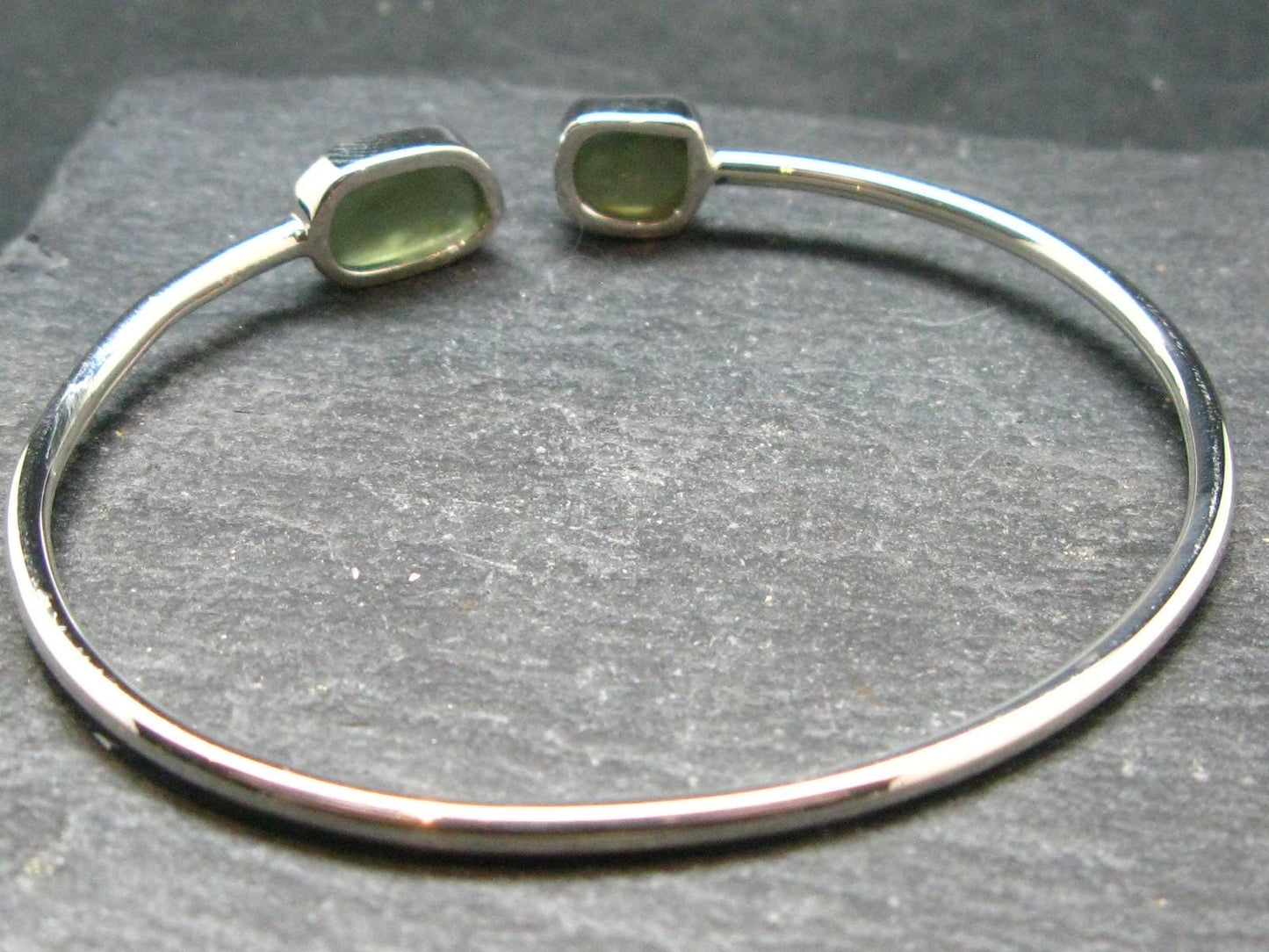 Moldavite Sterling Silver Bracelet - 5.19 Grams - Size Adjustable