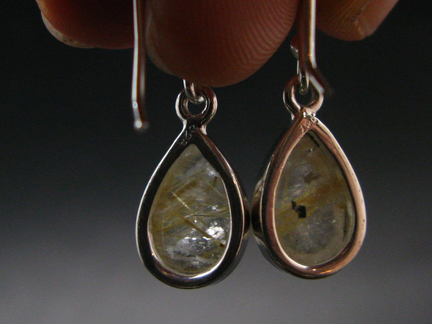 Rutilated Quartz Silver earrings From Brazil - 1.1"