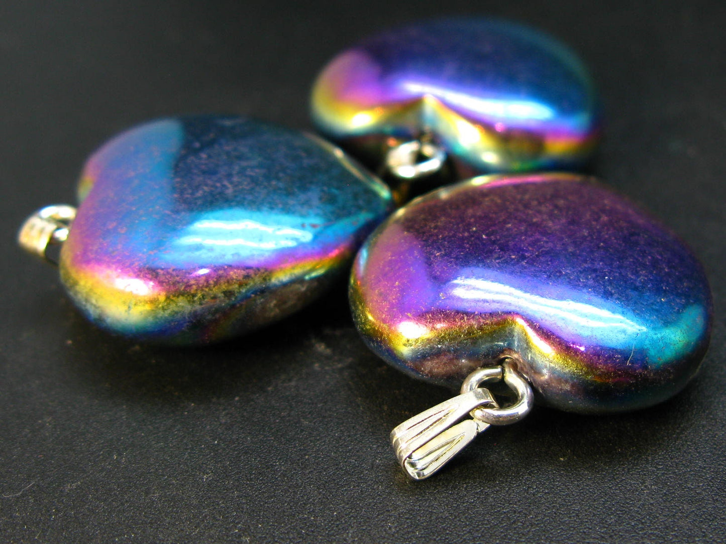 Lot of 3 Fine Multi Color Rainbow Titanium Coated Crystal Heart Shape Pendant