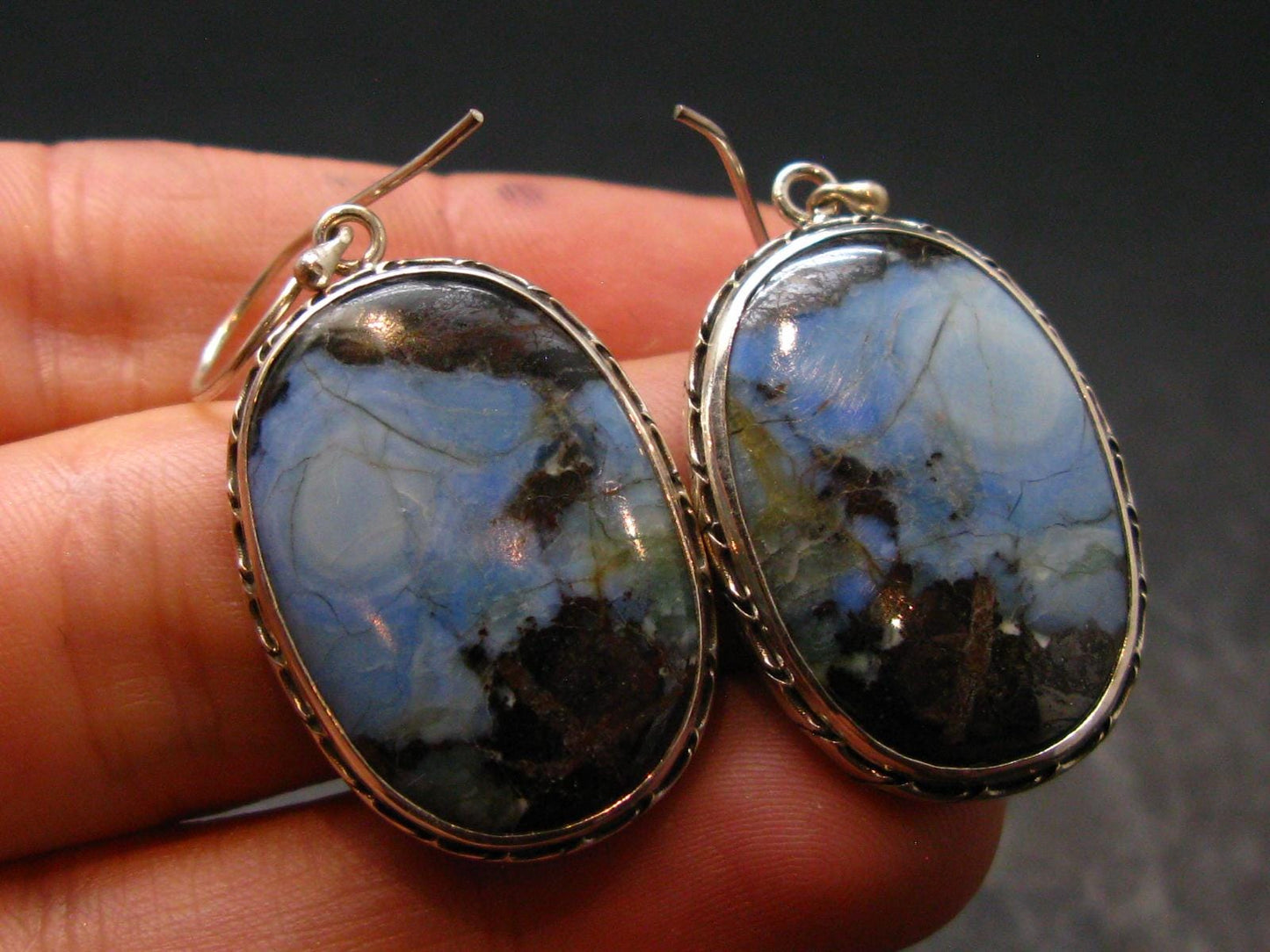 Blue Variscite Sterling Silver Earrings From Utah - 1.4" - 9.58 Grams