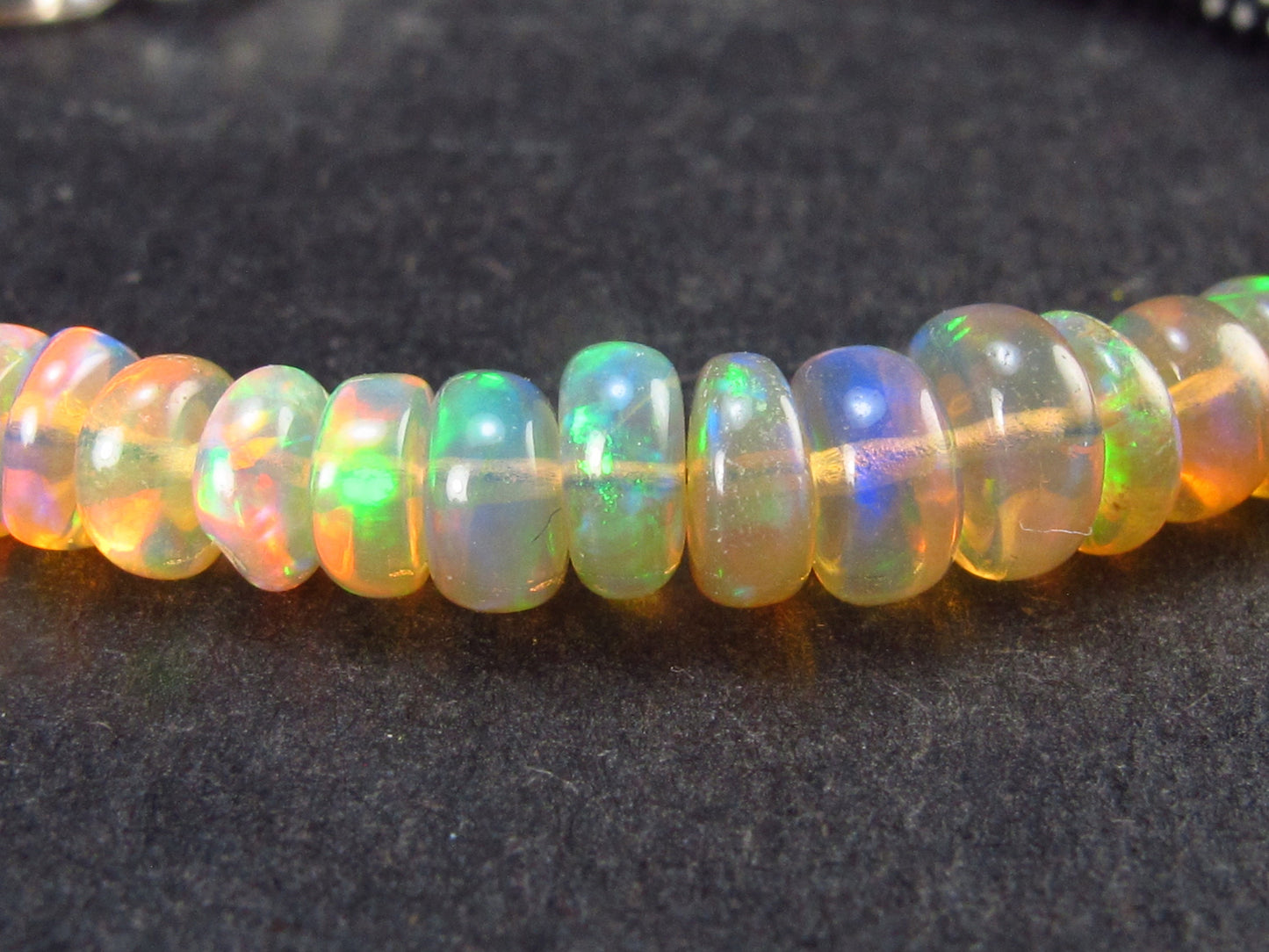 Handmade Lightweight Gem Sparkly Tumbled Opal and Faceted Black Spinel Small Beads Necklace - 19" - 6.2 Grams