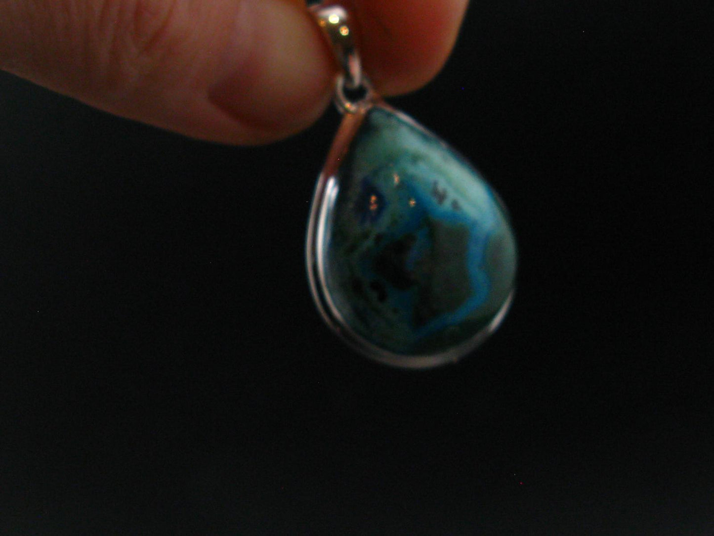 Malachite And Chrysocola Silver Plated Pendant from Congo - 1.4" - 6.18 Grams