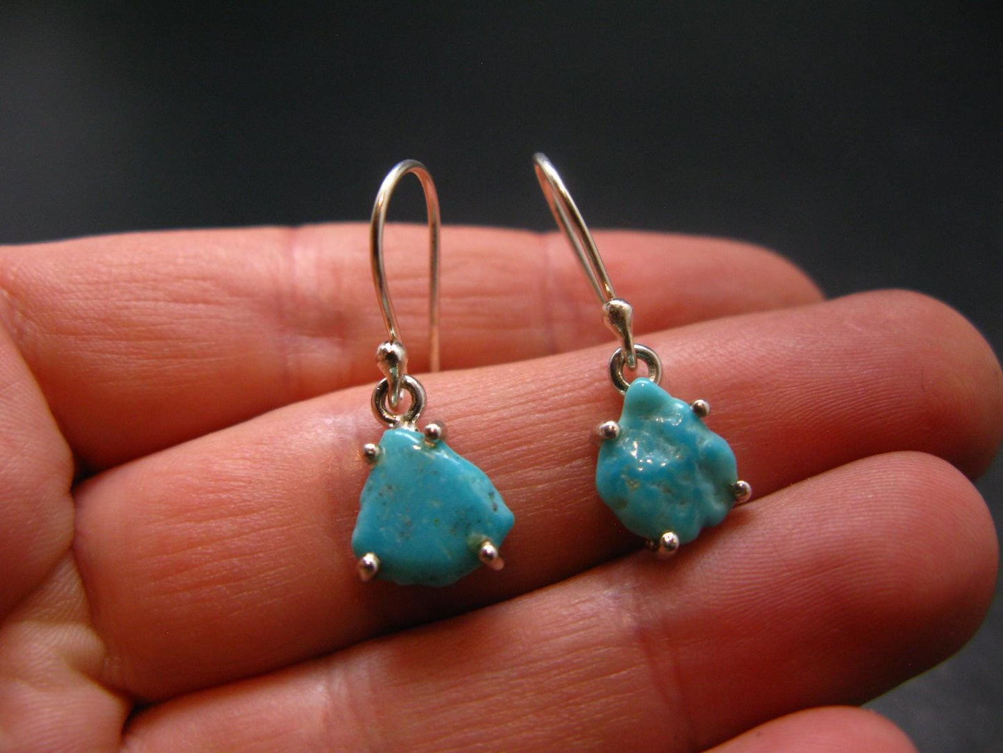 Nice Raw Natural Turquoise Sterling Silver Earrings from Mexico - 1.8 Grams