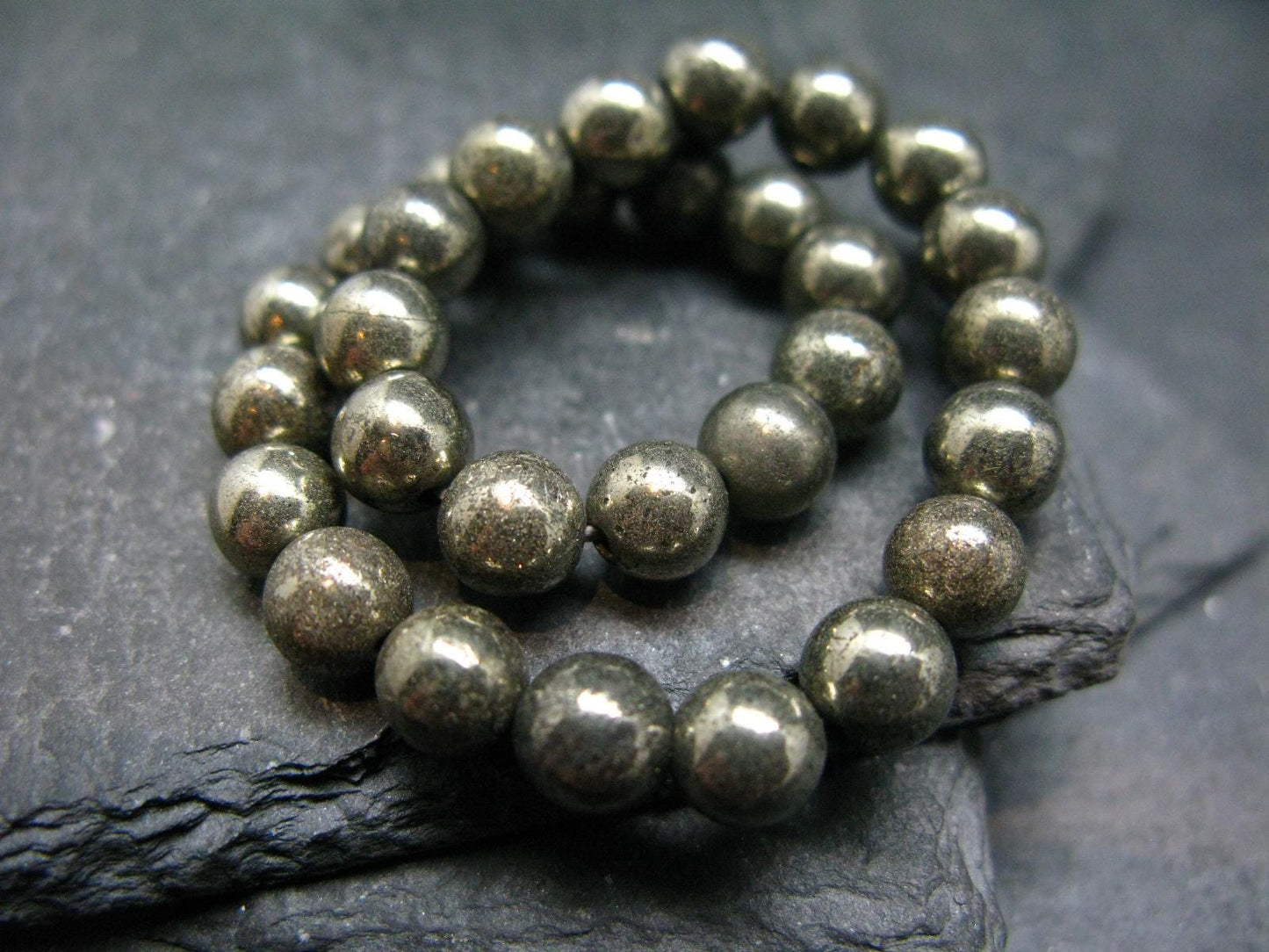 Pyrite Genuine Bracelet ~ 7 Inches ~ 6mm Round Beads