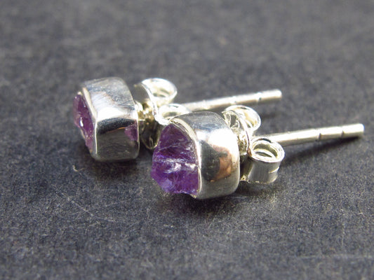 Gem Raw Rich Purple Amethyst Stud Earrings In Sterling Silver from Brazil