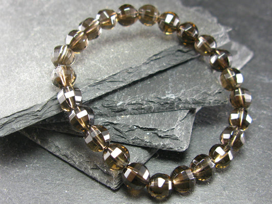 Smoky Quartz Genuine Bracelet ~ 7 Inches ~ 8mm Facetted Beads