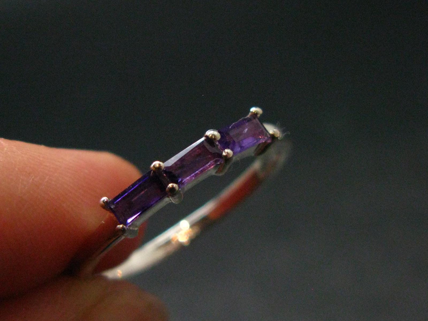 Natural Rich Purple Color Amethyst Sterling Silver Ring - 1.55 Grams - Size 8