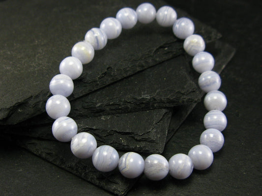 Blue Lace Agate Genuine Bracelet ~ 7 Inches ~ 8mm Round Beads
