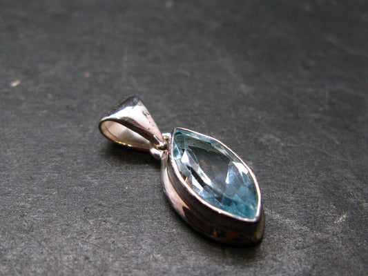 Blue Topaz Sterling Silver Pendant From Brazil - 0.9" - 2.57 Grams