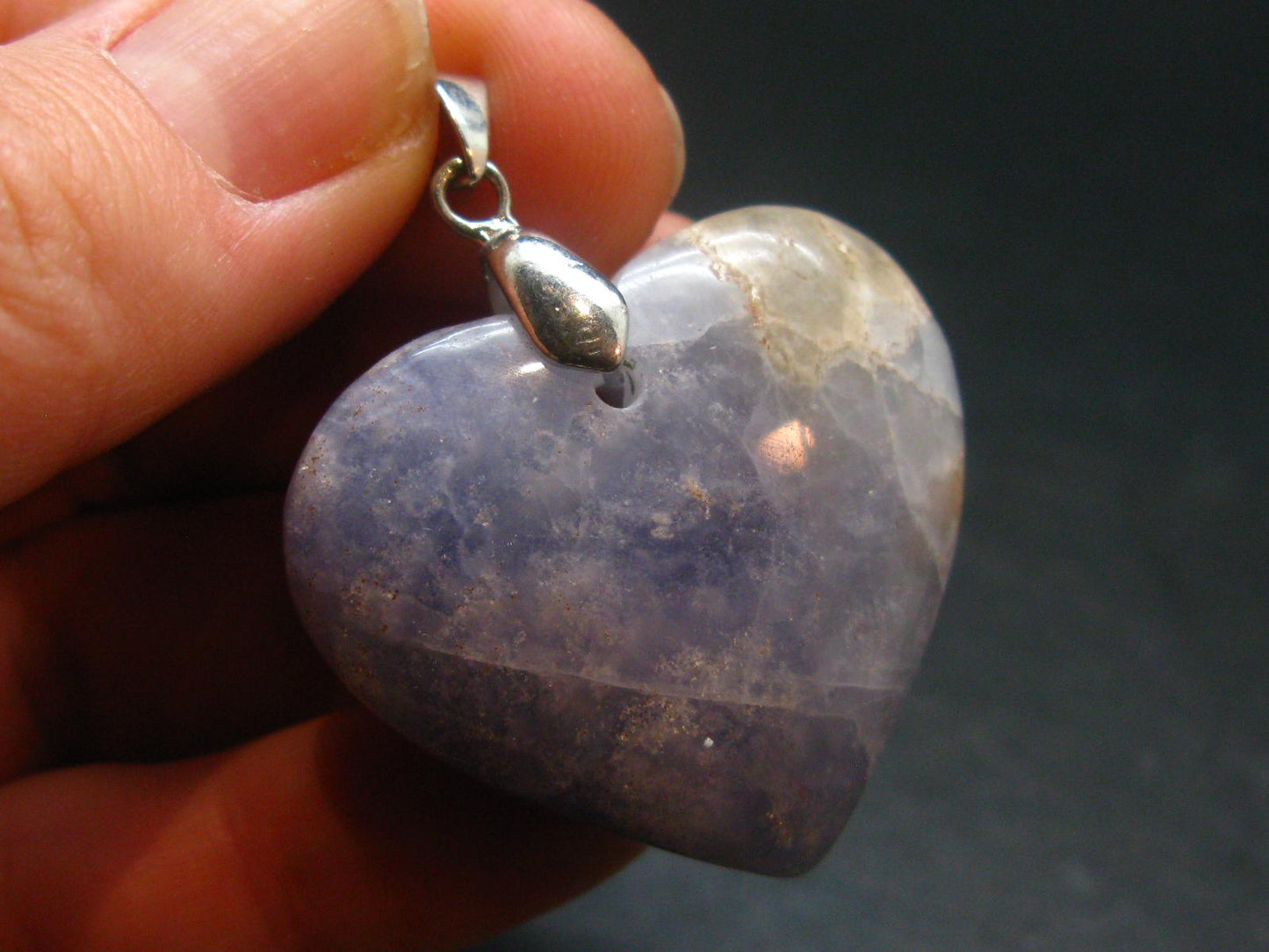 Rare Raw Hackmanite Silver Heart Pendant from Afghanistan - 1.6" - 13.51 Grams