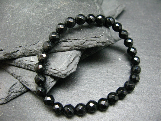 Black Tourmaline Genuine Bracelet ~ 7 Inches ~ 6mm Round Facetted Beads