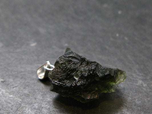 Gem Moldavite Tektite SS Pendant From Czech Republic - 0.9" - 2.38 Grams