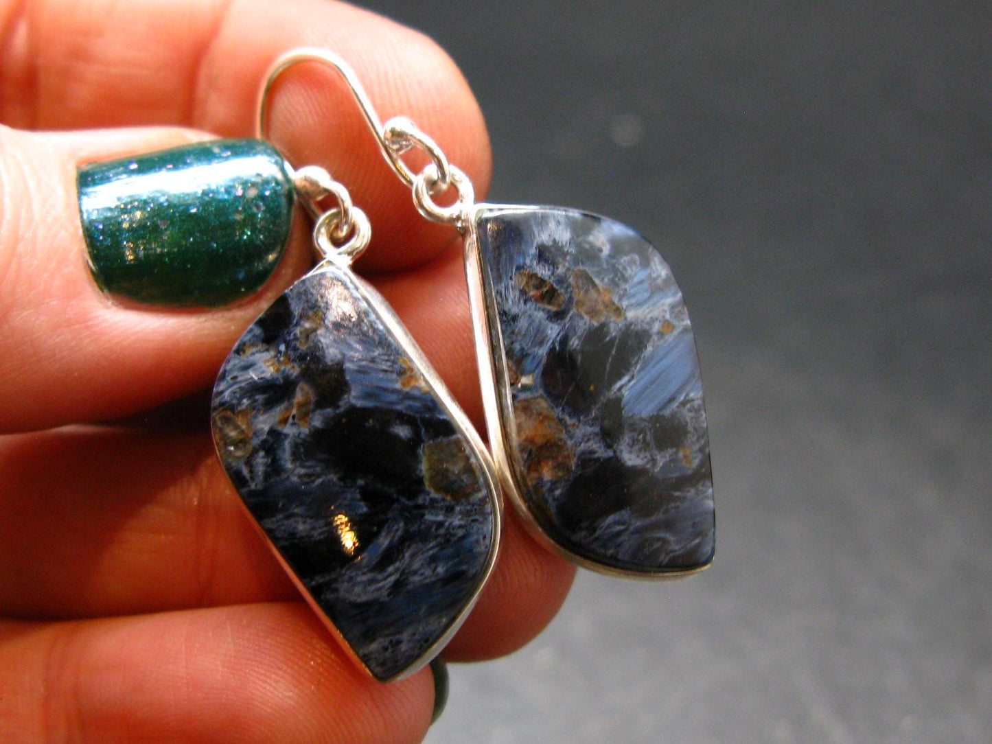 Natural Pietersite Silver Earrings from Namibia - 1.5" - 5.32 Grams