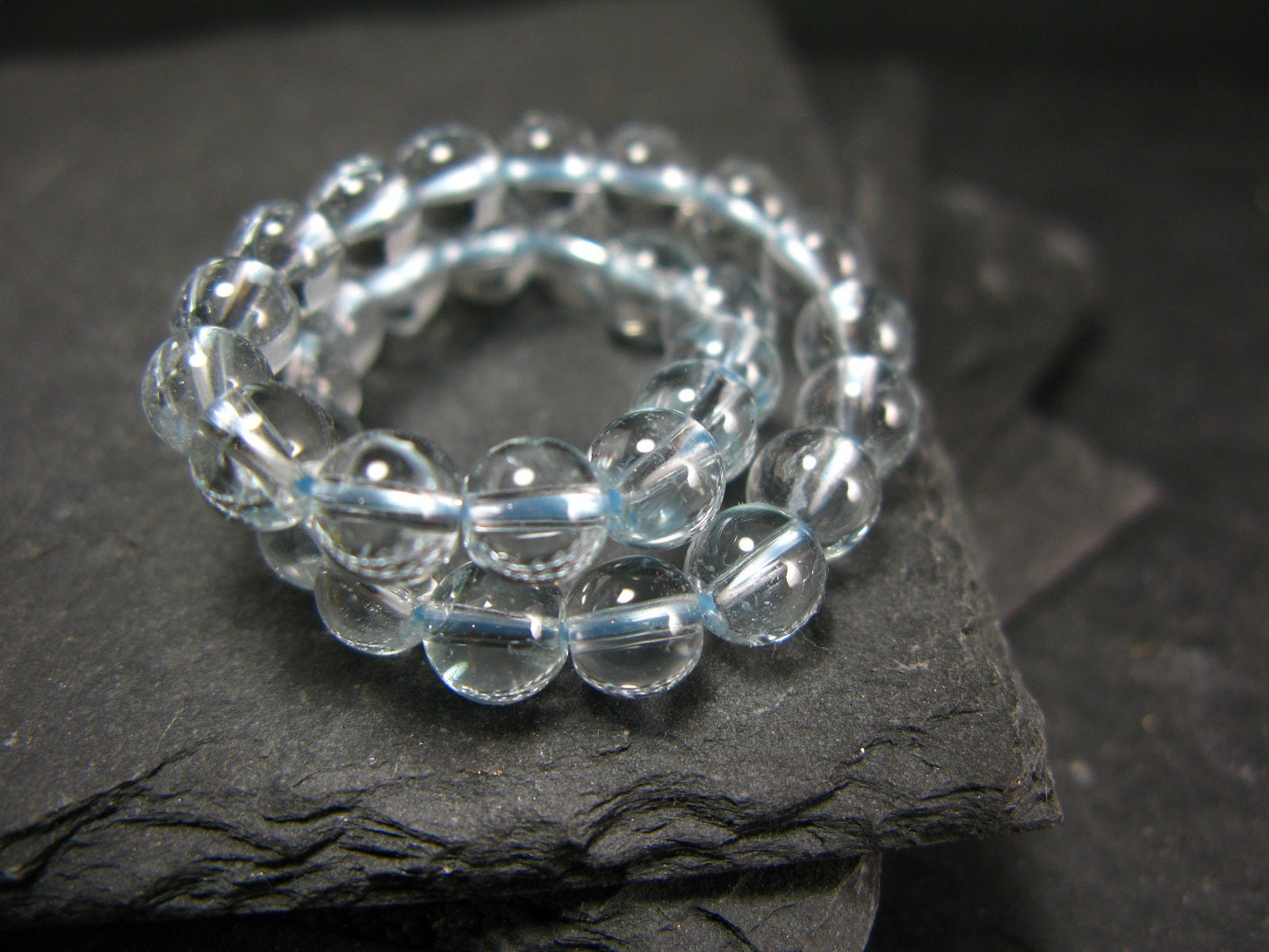 Blue Topaz Genuine Bracelet ~ 6.5 Inches ~ 6mm Round Beads