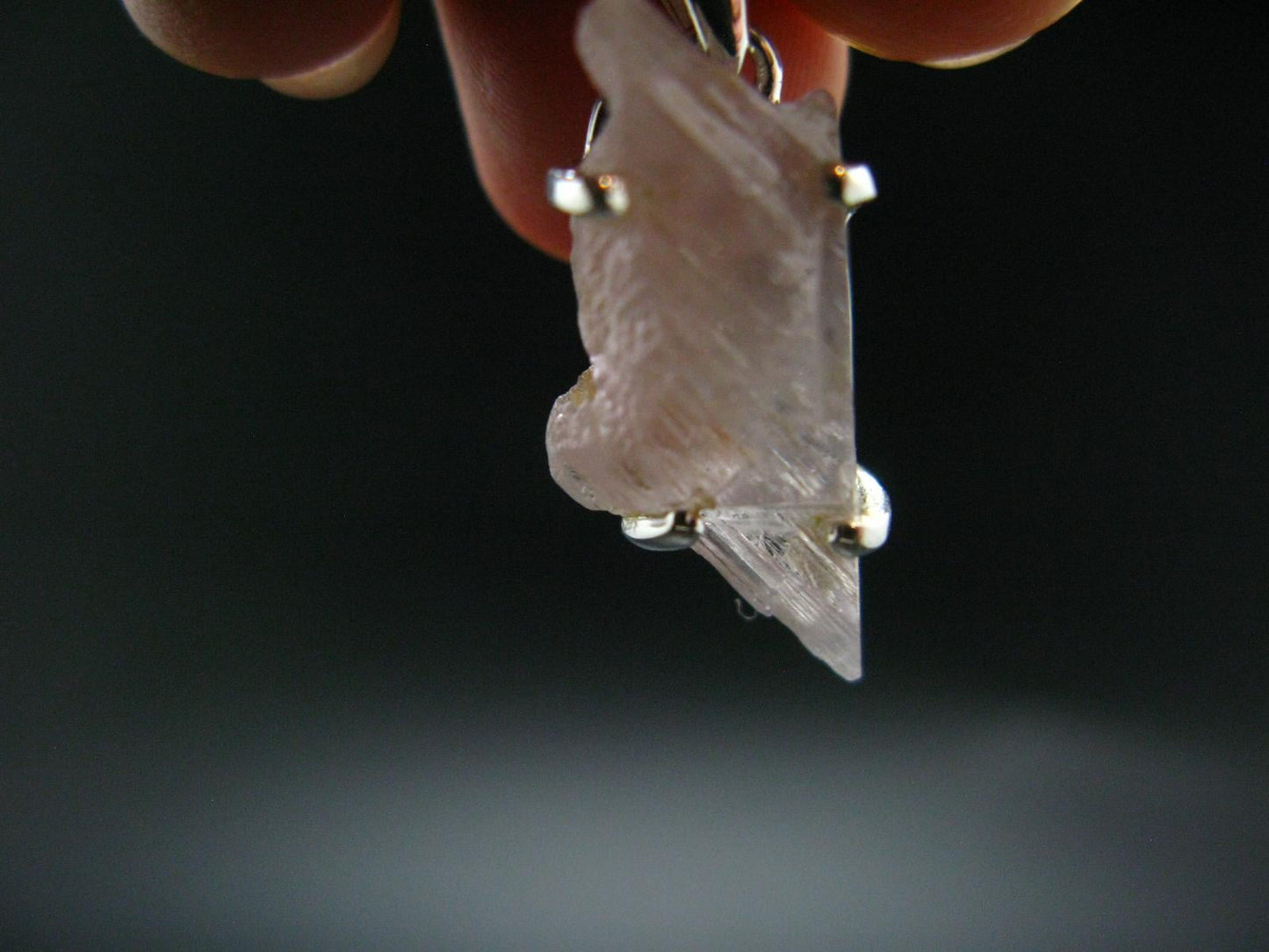 Gem Kunzite Spodumene Pendant in SS From Brazil - 1.1" - 3.05 Grams