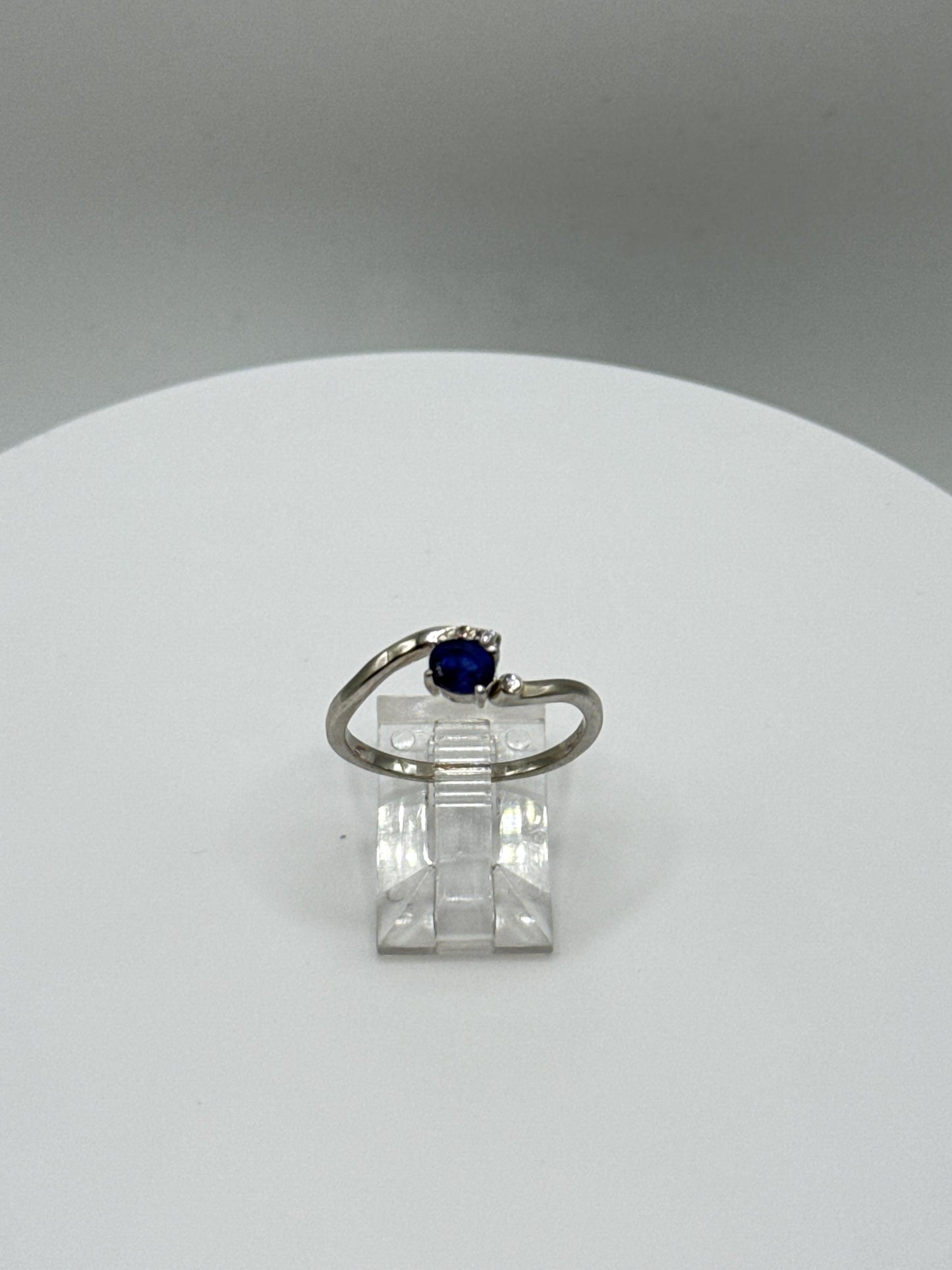 Blue Sapphire Bypass Ring: Sterling Silver September Birthstone, Size 8