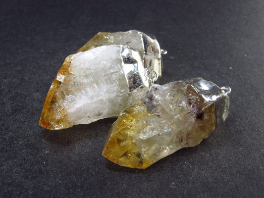 Set of 3 Natural Citrine Crystal Pendants From Brazil