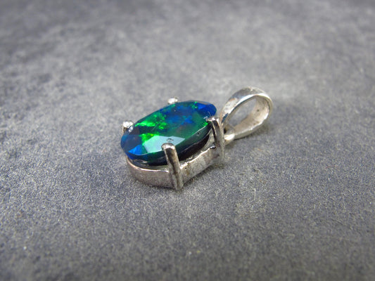 Rare Black Opal Sterling Silver Pendant from Australia - 0.7" - 1.29 Grams