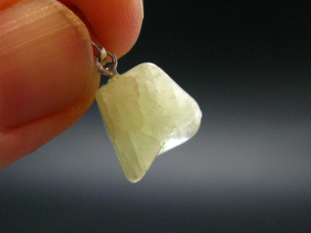 Rare Gemmy Yellowish-Green Brazilianite Terminated Crystal Silver Pendant From Brazil - 0.7" - 1.67 Grams