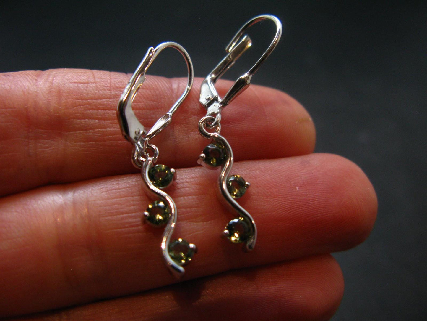 Moldavite Tektite Silver Earrings from Czech Republic - 2.68 Grams