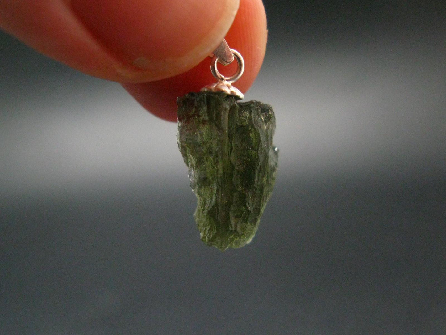 Moldavite Tektite Silver Pendant from Czech Republic - 0.9" - 0.95 Grams