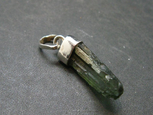 Moldavite Tektite Silver Clover Pendant from Czech Republic - 1.2" - 2.0 Grams